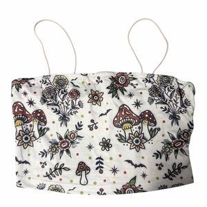 SHEIN White bat ,Mushroom & Floral Print Crop Top bundle two and choose one free